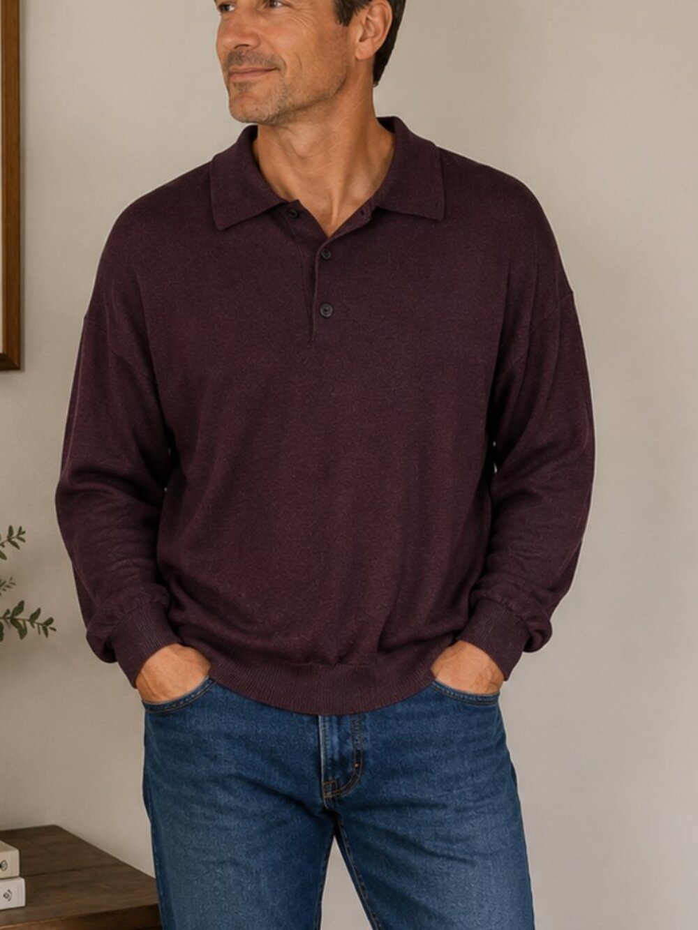 Pronto Uomo Extra Fine Merino Wool Collared Polo Mens Size 2X maroon